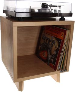 Mueble para vinilos Enova HIFI Vinyle Lover Cube de madera, con tocadiscos en la parte superior y espacios de almacenamiento para discos de vinilo