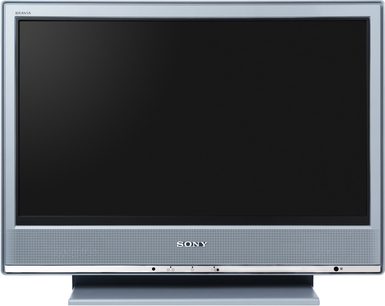 Sony KDL-20S3060 sort fladskærms-TV, højdefinition, set forfra, slukket, på lys grå baggrund