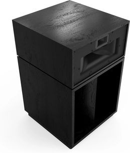 Klipsch La Scala AL6 sort træ gulvhøjttaler med synlig tekstur, front med horn og basrefleksåbning