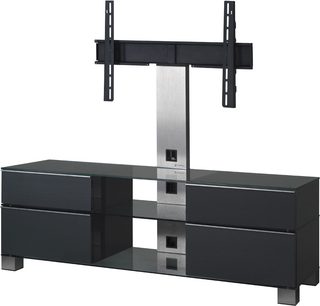 Sonorous MD8240 TV-møbel i sort og rustfrit stål, 2 skuffer, central TV-holder, sidehylder, rent og moderne design