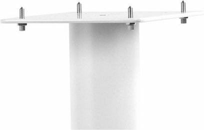 Luidsprekervoetstuk Norstone Design Stylum S in satijnwit, vooraanzicht, verticale rechthoekige vorm, 4 cilindrische metalen pootjes