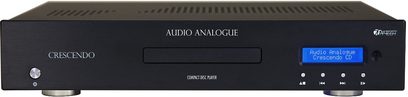 Sort Analogue Crescendo CD-afspiller, frontvisning, sort front med blå display, 4 knapper og CD-bakke