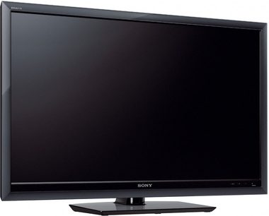 Sort Sony KDL52Z5500 fladskærms-tv set forfra, slukket, på sort drejestativ