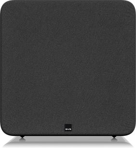 SB17-Ultra R|Evolution subwoofer i sort lak, set forfra, kubisk form, afrundede hjørner, SVS-logo nederst