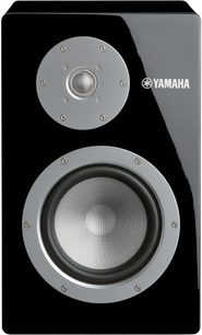 Kolumny podstawkowe Yamaha NS-3000, widok z przodu, czarny lakier fortepianowy, tweeter i woofer w pierścieniach ze szczotkowanego metalu, pleciona membrana