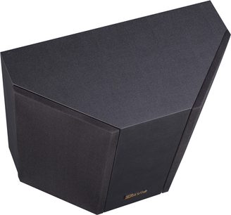 Zadní reproduktor Davis Acoustics Atmosphere černý, pohled zepředu 3/4, trapézový tvar, matná texturovaná černá úprava