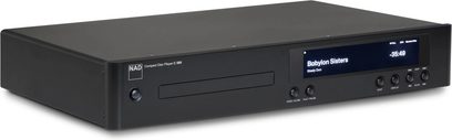 Odtwarzacz CD hi-fi NAD C 589 czarny, widok z przodu pod kątem, prosta fasada z wyświetlaczem i elementami sterującymi po prawej stronie