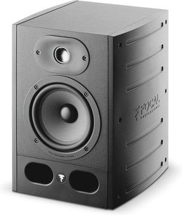 Focal ALPHA 50 metallisk grå monitorhøjttaler, set forfra, med synlig basmedhøjttaler og diskant