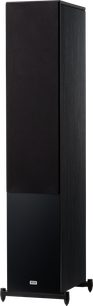 Gulvhøyttaler Heco AURORA XT 1000, frontvisning, mørk finish, svart frontdeksel, sokkel med synlige føtter