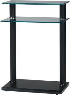 Gisan PLS06NE lyd- og videomøbel i glas og sort metal, 3 rektangulære hylder på cylindriske ben