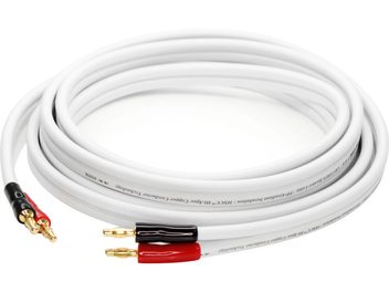Real Cable CBV130016 câble d’enceinte blanc monté, enroulé, avec fiches bananes dorées rouges et noires
