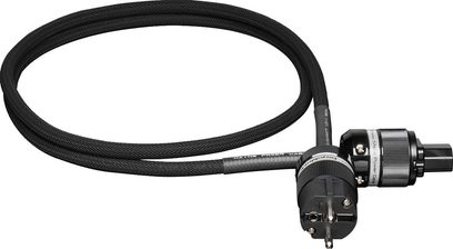 Sort GigaWatt LC-1 MK3+ 1M netledning med IEC- og Schuko-stik, flettet kappe, set oppefra