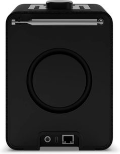 Sonoro Atron anthracite and black tabletop radio, rear view with telescopic antenna and Ethernet port