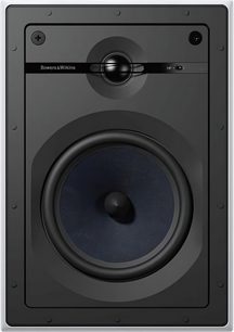 Indbygget Bowers & Wilkins CWM663 højttaler, set forfra, sort gitter med central diskant, mørk grå firkantet ramme
