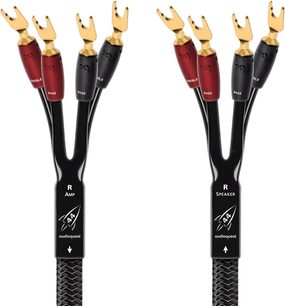 Kabel pro reproduktory Audioquest Rocket 44 SBA bi-wiring, černý opletený plášť, pozlacené vidličkové konektory červené a černé