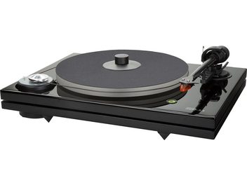 Hi-Fi-Plattenspieler Music Hall MMF 7.3 SE in schwarzer Lackierung, mit mattem Plattenteller, Rohrtonarm und verchromten Füßen