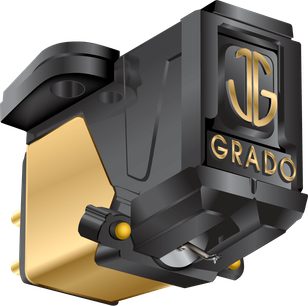 Grado Gold 3 vinylpladecelle, rektangulær sort, guldlogo, diamantnål, guldmagneter, minimalistisk design