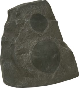Vnější reproduktor Klipsch AWR-650-SM granite, pohled zepředu, tvar skály, tmavě šedý texturovaný a nerovný povrch, centrální černá kruhová mřížka