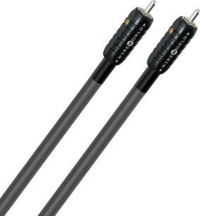 Wireworld Equinox 8 RCA-kabler i sort med forgyldte RCA-stik, nærbillede