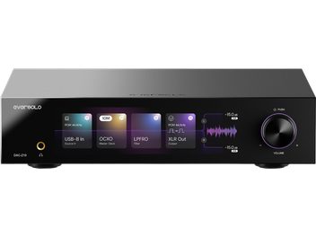 DAC EverSolo Z-10 svart, metallchassis, frontvisning, sentrert fargeskjerm, stor dreieknapp til høyre, hodetelefonutgang til venstre