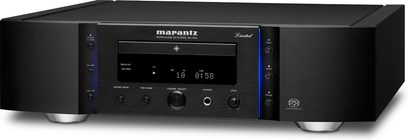 Marantz SA-15S2 Limited Edition sort CD-afspiller, frontpanel, frontvisning, blå display, sølvfarvede knapper