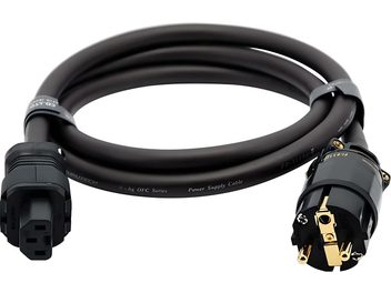 Furutech G-314 Ag-15 Plus E sort strømforsyningskabel, IEC- og Schuko-stik med forgyldt belægning, set forfra