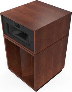Reproduktorová sestava Klipsch LaScala AL6 Auburn s dřevěným provedením v barvě auburn, černým předním panelem a dvoudílným obdélníkovým designem