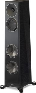 Diffusore da pavimento Paradigm Founder 80F in legno nero, vista frontale, 4 altoparlanti circolari, cabinet rettangolare verticale nero