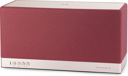 Triangle AIO 3 wireless connected speaker in red ochre, rectangular, red fabric, white base, touch buttons