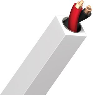 Konceptuel 3D-illustration af menneskefødder i røde og sorte stribede sokker, der stikker ud af en hvid kube