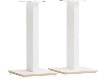 Paire de pieds d’enceinte Block Axis 600 blanc satin, avec plateaux carrés et pointes de découplage visibles