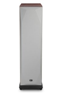 Підлогова акустична система Mofi Electronics SourcePoint 888, горіх, вигляд спереду, сіра решітка, корпус горіх і чорна основа