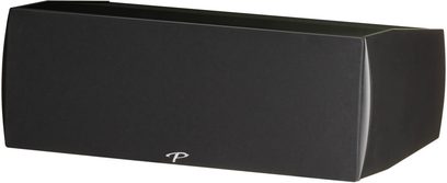 Paradigm Premier 500C centerhøjttaler i sort lak, set fra trekvart vinkel, sort gitter, hvidt logo nederst i midten
