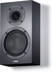 Vægmonteret højttaler Canton GLE 10 S2 i sort pianolak, rektangulær front med synlig cirkulær diskant og woofer