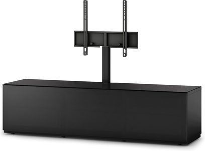 Sonorous Studio STA161T-BLK-BLK svart ljudvideomöbel, TV-stativ med 3 glashyllor, metallstruktur, framifrån sett