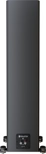 Perlisten A3t floorstanding speaker, rear view, matte black finish, metal back plate with binding posts, isolation feet