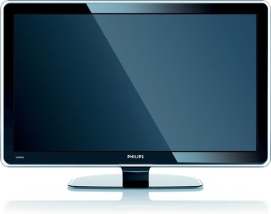 Philips 32PFL9613H fladskærms-TV, frontvisning, slukket, højglansblank sort ramme, sølvfarvet centralt fod