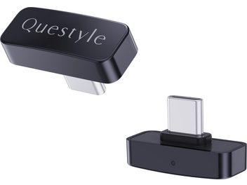Questyle QCC DONGLE PRO glossy black with USB‑C connector shown from two angles