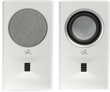 Diffusore posteriore bipolare Motion MP10 bianco opaco con due unità rettangolari bianche, un altoparlante visibile e una copertura circolare