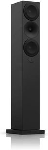 Amphion Helium 520 sort højttaler, set forfra, lodret rektangulært mat sort kabinet med 3 runde højttalere