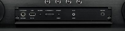 Yamaha RX-A880 sort hjemmebiografsforstærker, frontpanel, tilslutninger og betjeningsknapper, USB-porte og YPAO MIC, LCD-skærm