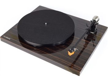 Giradischi Auris Audio Classica con finitura in legno scuro, piatto nero e braccio di lettura con testina arancione