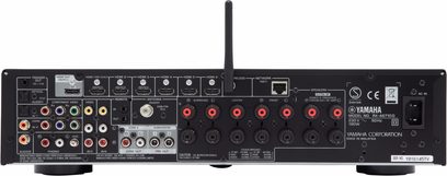 Yamaha RX-AS710D sort home cinema-forstærker, front, set forfra, mange indgange og knapper, digitalt display