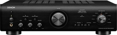 Denon PMA-800NE sort hi-fi stereforstærker, set forfra, sort front med knapper, drejeknapper og digitalt display