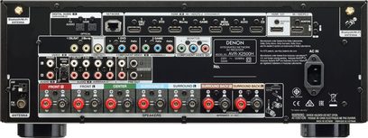 Denon AVR-X2500H sort hjemmebiografsforstærker, bagside, audio/video-tilslutninger, antenne, strømforsyning