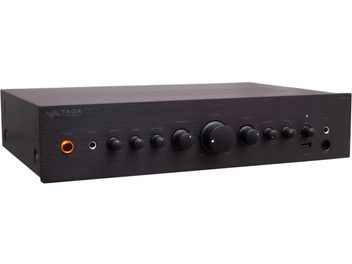 Hi-fi stereo forsterker TA-400MIC (2023), frontvisning, kontrollknapper, hodetelefonkontakt, USB- og mikrofonporter, lysbryter