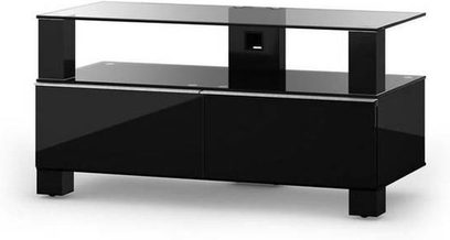 Sonorous MD9095-C-HBLK-BLK højglanslakeret sort TV-møbel, firkantede kabinetter, glashylde, rene linjer, moderne design