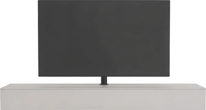 Mobile TV Spectral Core 20 grigio chiaro, lungo e basso, con frontale essenziale e televisore su supporto centrale nero