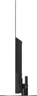 Téléviseur Panasonic TX-65MZ1500E, vue de profil, écran plat, cadre et pied noirs, format vertical allongé