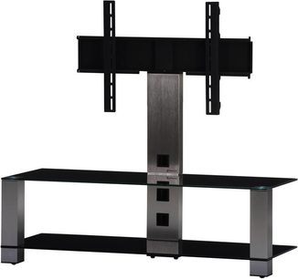 Sonorous PL2400B-INOX TV-møbel i sort glas og børstet metal, 3 hylder, rene og moderne linjer